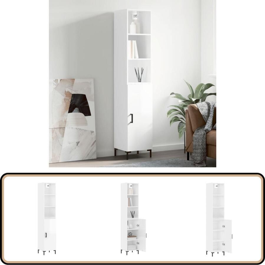 VidaXL Hoge kast 180 cm hoogglans wit Hoge Kast Opslagoplossing Keukenopslag Badkamerkast Halkast