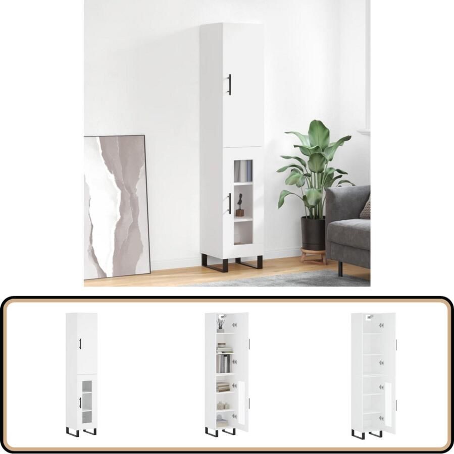 VidaXL Hoge Kast 180 cm Wit Bewerkt Hout & Metaal Hoge Kast Opbergkast Houten Kast Witte Kast
