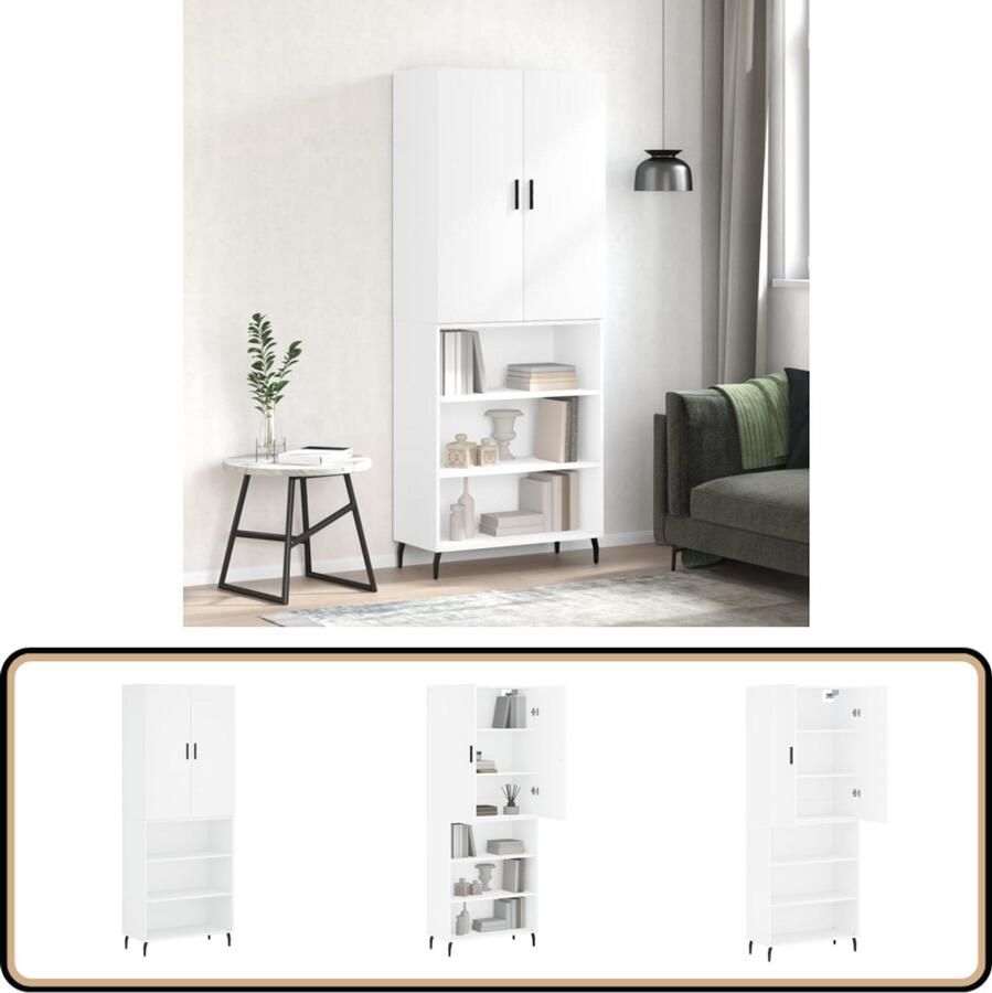 VidaXL Hoge kast 180 cm Wit Hout & Metaal Hoge Kast Boekenkast Opbergkast Houten Kast Witte Kast