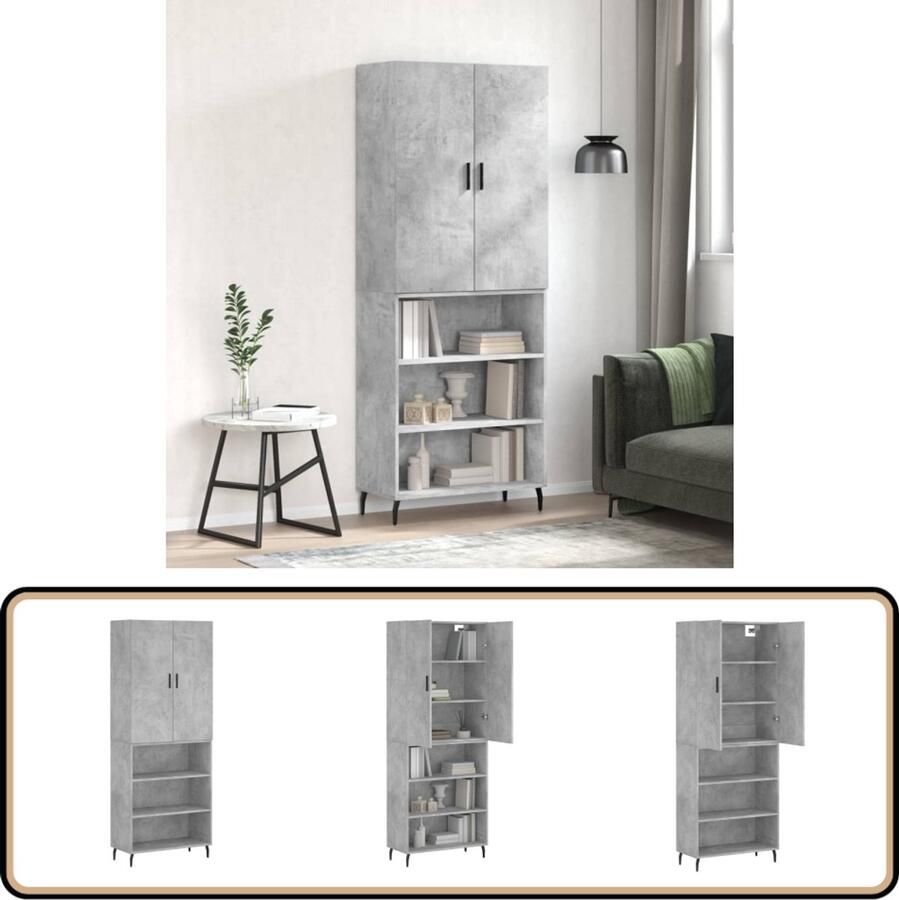 VidaXL Hoge Kast 180cm Betonlook Hout & Metaal Hoge Kast Betonnen Kast Houten Kast Opbergkast Woonkamer Kast