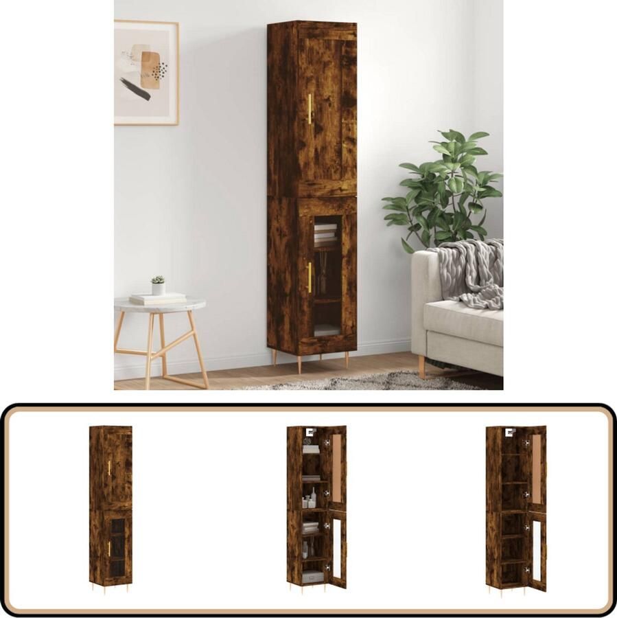 VidaXL Hoge Kast 180cm Gerookt Eiken Design Hoge Kast Opbergkast Dressoir Buffetkast Houten Kast