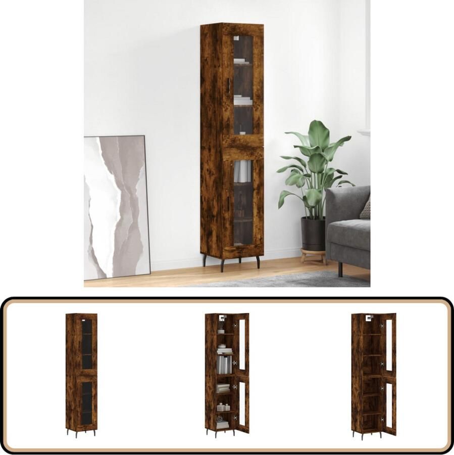 VidaXL Hoge Kast 180cm Gerookt Eiken Design Hoge Kast Opbergkast Houten Kast Dressoir Buffetkast
