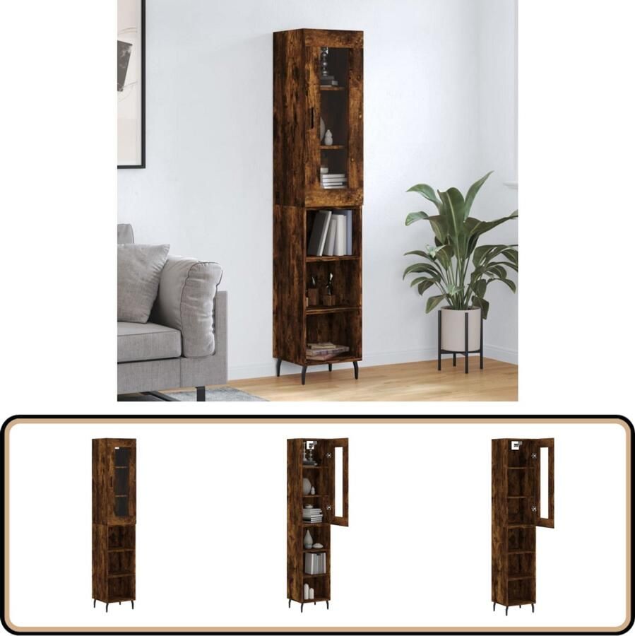 VidaXL Hoge Kast 180cm Gerookt Eikenhout Hoge Kast Met Lade Opbergkast Houten Kast Bruine Kast