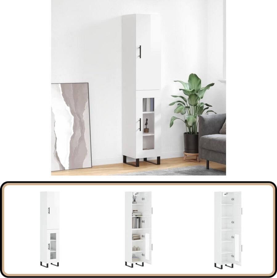 VidaXL Hoge kast 180cm hoogglans wit Hoge Kast Opslagoplossing Keukenopslag Badkamerkast Slaapkamerkast