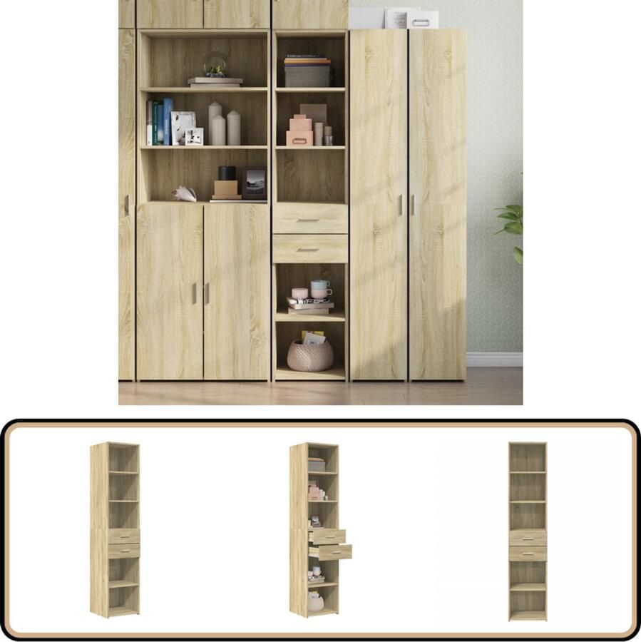VidaXL Hoge kast 185 cm Sonoma eiken Bewerkt hout Hoge Kast Kasten Houten Kast Opbergkast Scandinavisch Design - Foto 2