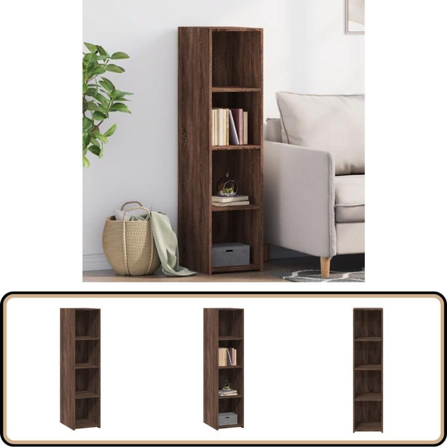 VidaXL Hoge kast Bruin eiken Bewerkt hout 30x41x124 cm Hoge Kast Scandinavische Kast Houten Kast Opbergkast Bruine Eiken Kleur