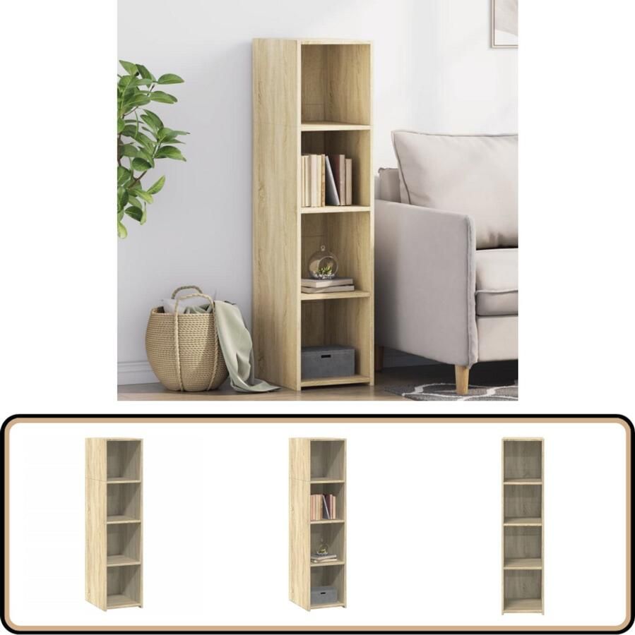 VidaXL Hoge kast Sonoma eiken 30x41x124 cm Opbergkast Scandinavisch Design Houten Kast Sonoma Eiken Hoogglans Kast