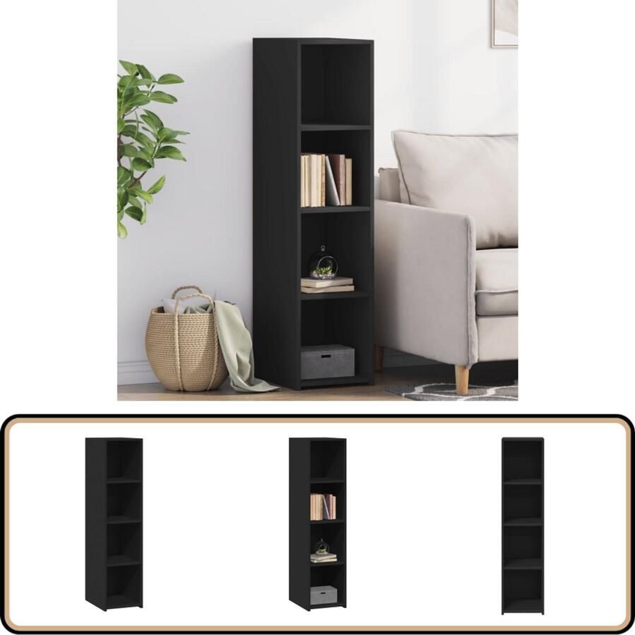 The Living Store Hoge kast 30x41x124 cm bewerkt hout zwart Opbergkast Houten Kast Zwarte Kast Scandinavisch Design Badkamermeubel