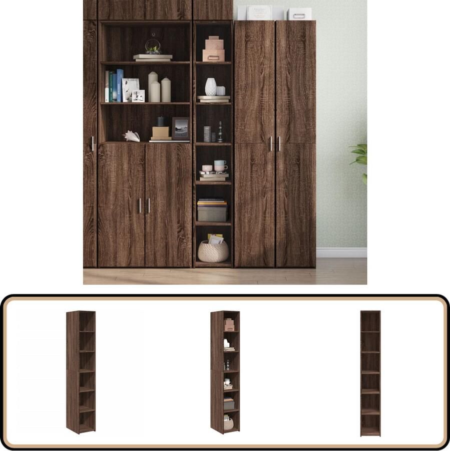 VidaXL Hoge kast 30x41x185 cm Bruin eikenhout Opbergkast Houten Kast Scandinavische Kast Hoogste Kast Bruin Eiken
