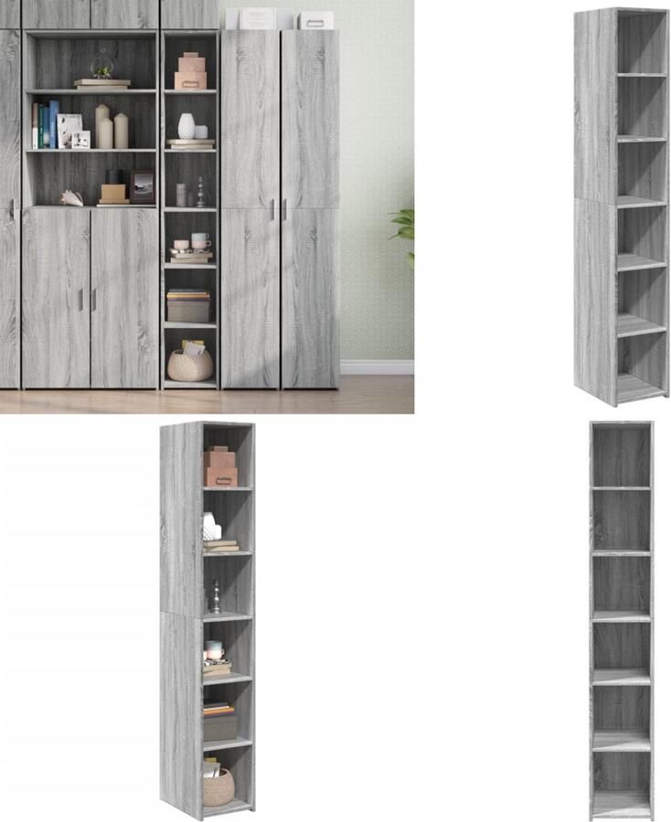 VidaXL Hoge kast 30x41x185 cm bewerkt hout grijs sonoma eikenkleurig Hoge Kast Hoge Kasten Hoog Dressoir Hoge Kast Woonkamer