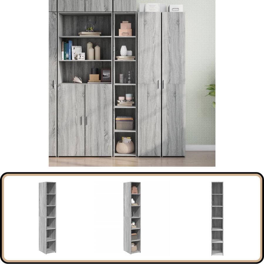 VidaXL Hoge kast 30x41x185 cm Grijs Sonoma Eiken Hoge Kast Scandinavisch Design Opbergkast Houten Kast Grijze Kast