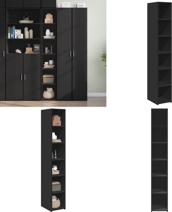 VidaXL Hoge kast 30x41x185 cm bewerkt hout zwart Hoge Kast Hoge Kasten Hoog Dressoir Hoge Kast Woonkamer