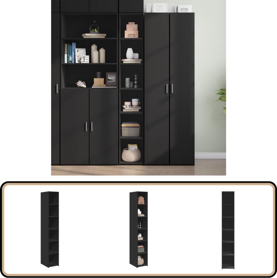 VidaXL Hoge kast Zwart Bewerkt hout 30x41x185 cm Hoge Kast Opbergkast Houten Kast Zwarte Kast Scandinavisch Design