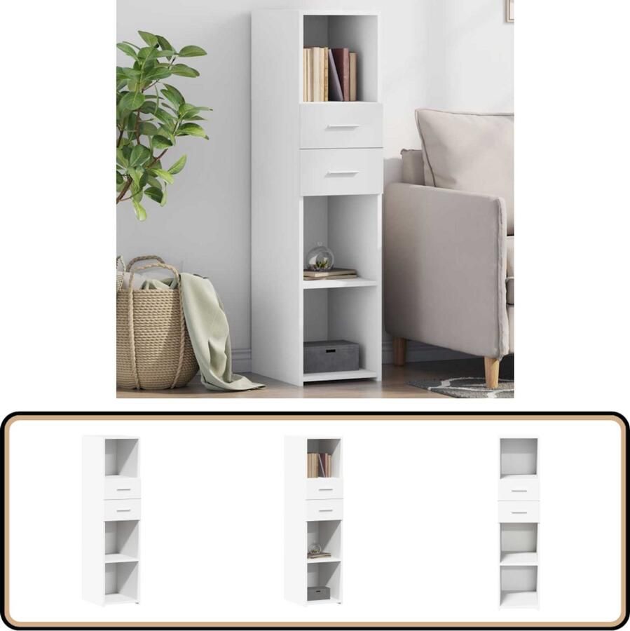 The Living Store Hoge kast 30x42 5x124 cm bewerkt hout wit Hoge Kast Opbergkast Scandinavisch Design Houten Kast Wit Kast