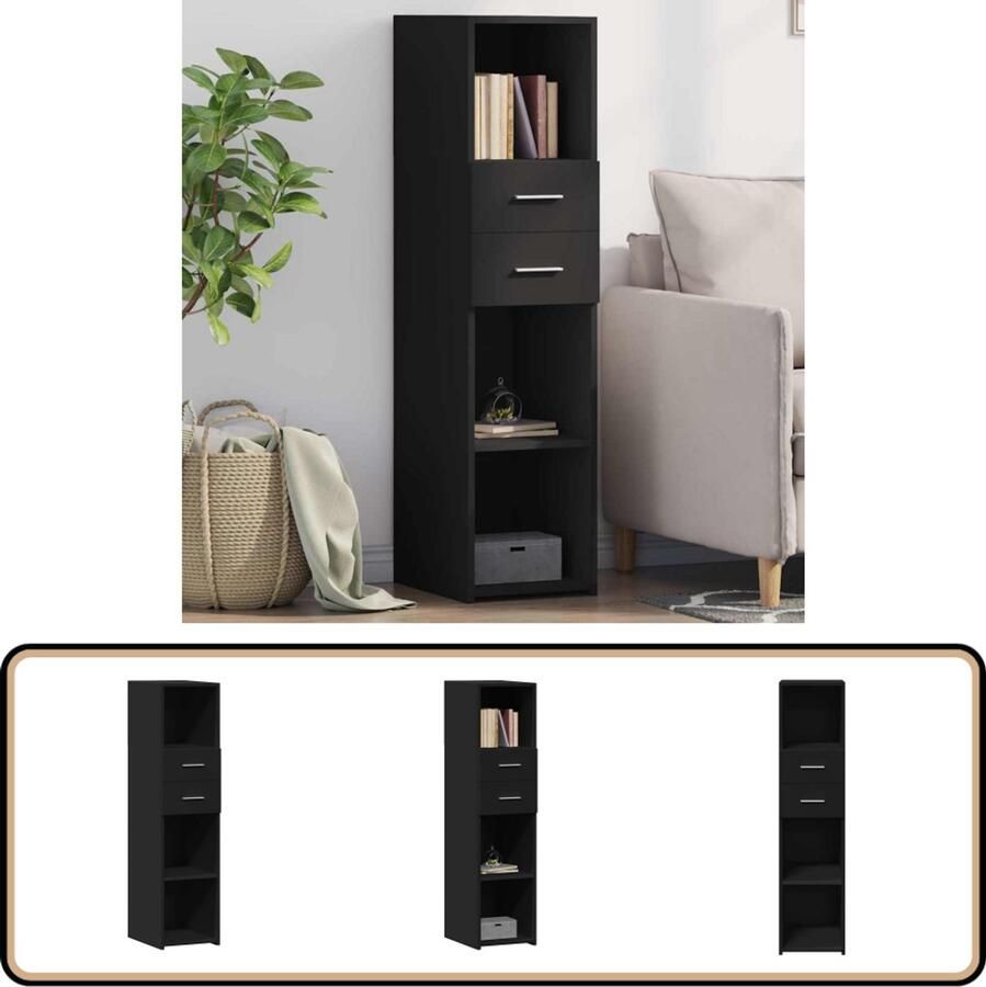VidaXL Hoge Kast Zwart Bewerkte Hout 30x42 5x124 cm Opbergkast Scandinavisch Design Houten Kast Zwarte Kast Woonkamer Kast