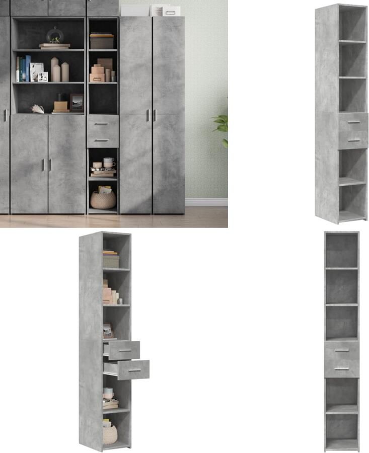 VidaXL Hoge kast 30x42 5x185 cm bewerkt hout betongrijs Hoge Kast Hoge Kasten Hoog Dressoir Hoge Kast Woonkamer
