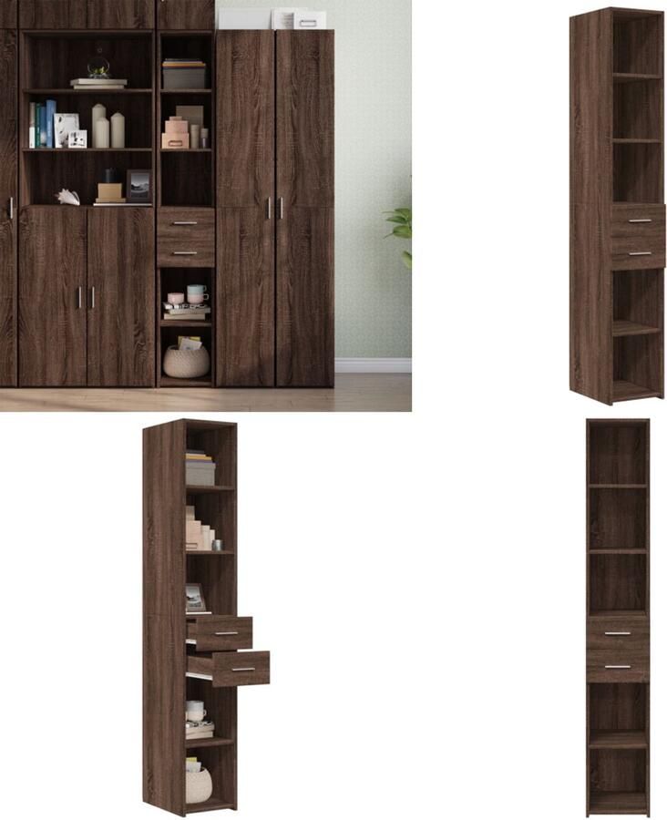VidaXL Hoge kast 30x42 5x185 cm bewerkt hout bruin eikenkleurig Hoge Kast Hoge Kasten Hoog Dressoir Hoge Kast Woonkamer