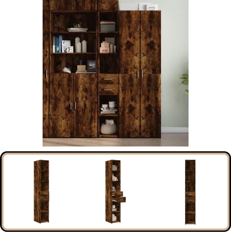 VidaXL Hoge kast 185 cm Gerookt eikenkleurig Hoge Kast Scandinavische Stijl Opbergkast Houten Kast Badkamerkast