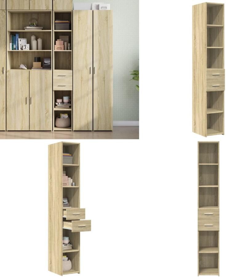 VidaXL Hoge kast 30x42 5x185 cm bewerkt hout sonoma eikenkleurig Hoge Kast Hoge Kasten Hoog Dressoir Hoge Kast Woonkamer