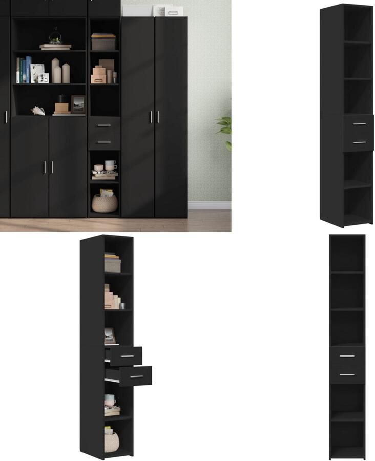 VidaXL Hoge kast 30x42 5x185 cm bewerkt hout zwart Hoge Kast Hoge Kasten Hoog Dressoir Hoge Kast Woonkamer