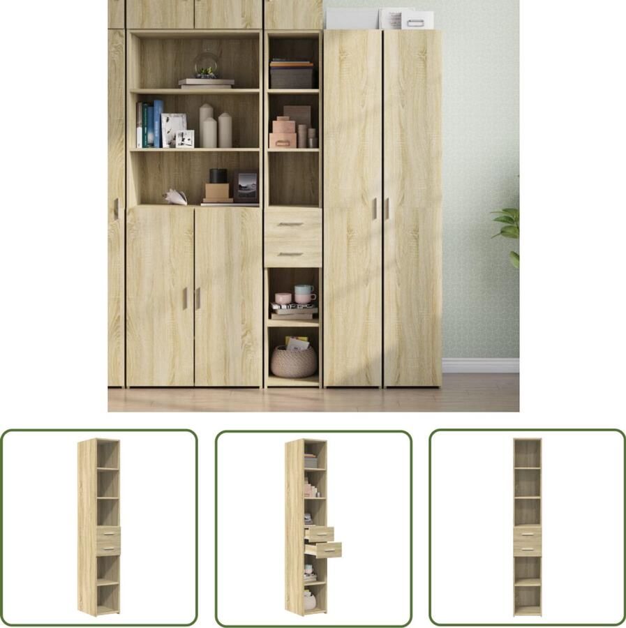 The Living Store Hoge kast 30x42 5x185 cm bewerkt hout sonoma eikenkleurig Hoge Kast Opbergkast Houten Kast Scandinavisch Design Sonome Eiken