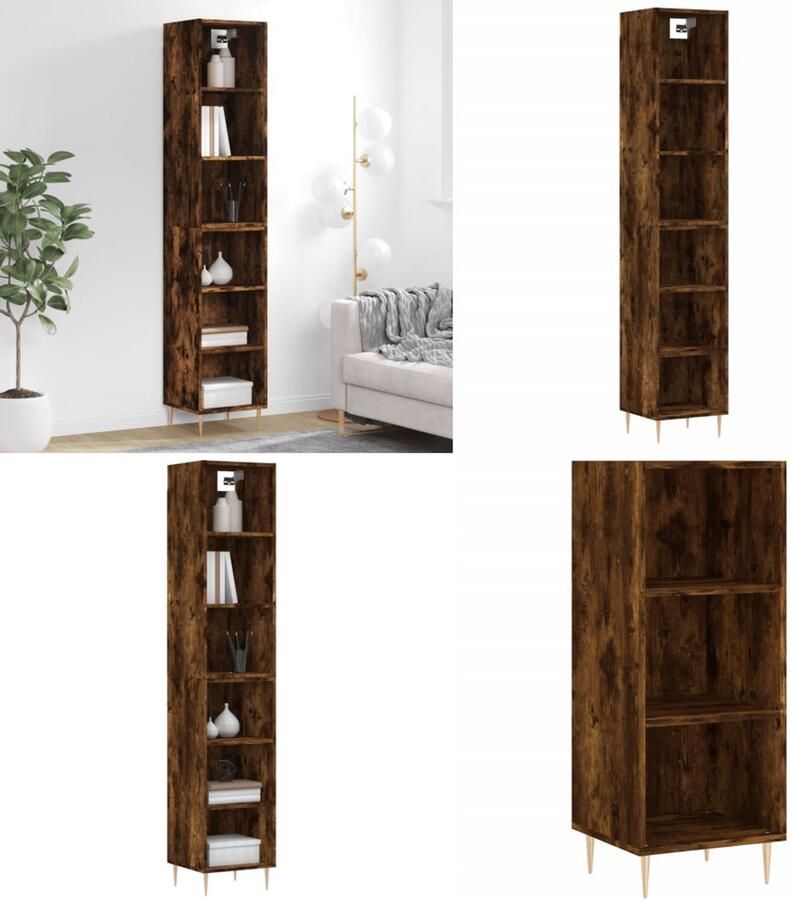 VidaXL Hoge kast 34 5x32 5x180 cm bewerkt hout gerookt eiken Hoge Kast Hoge Kasten Dressoir Opbergrek