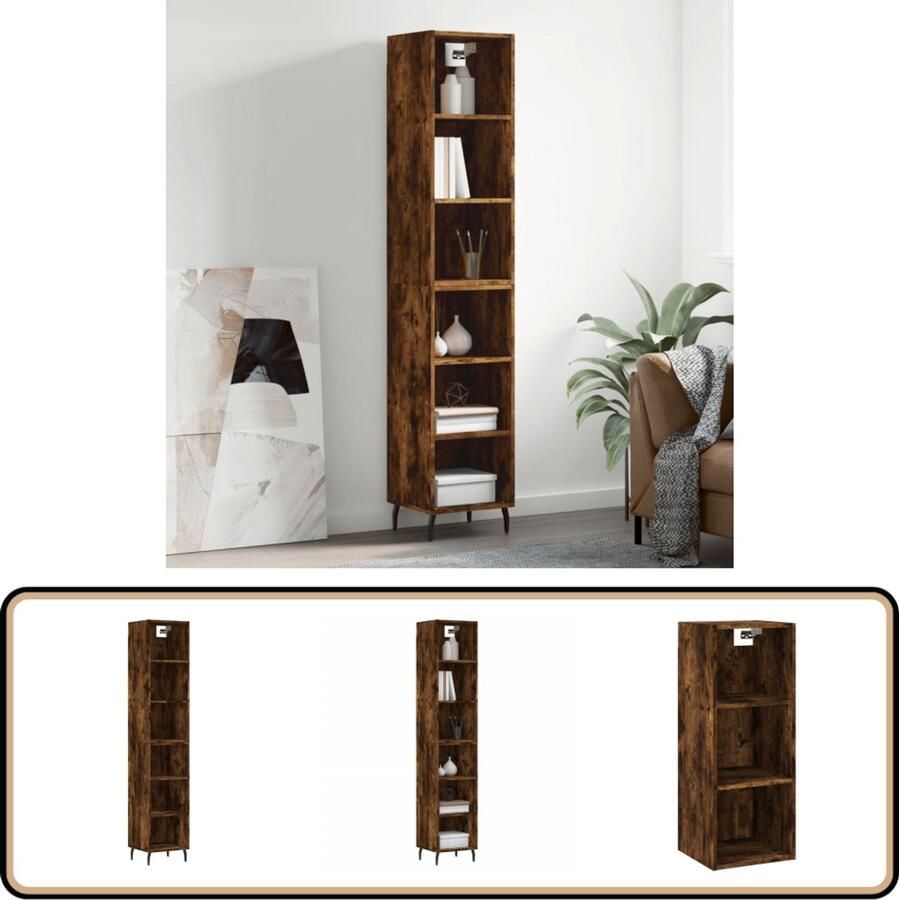 VidaXL Hoge Kast Gerookt Eiken 180 cm Hoge Kast Opbergkast Houten Kast Dressoir