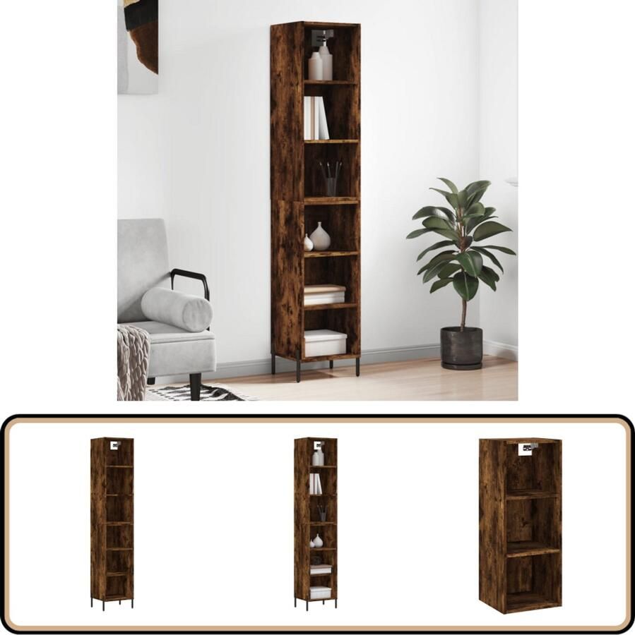 VidaXL Hoge kast gerookt eiken 180 cm Hoge Kast Houten Kast Bruine Kast Opbergkast