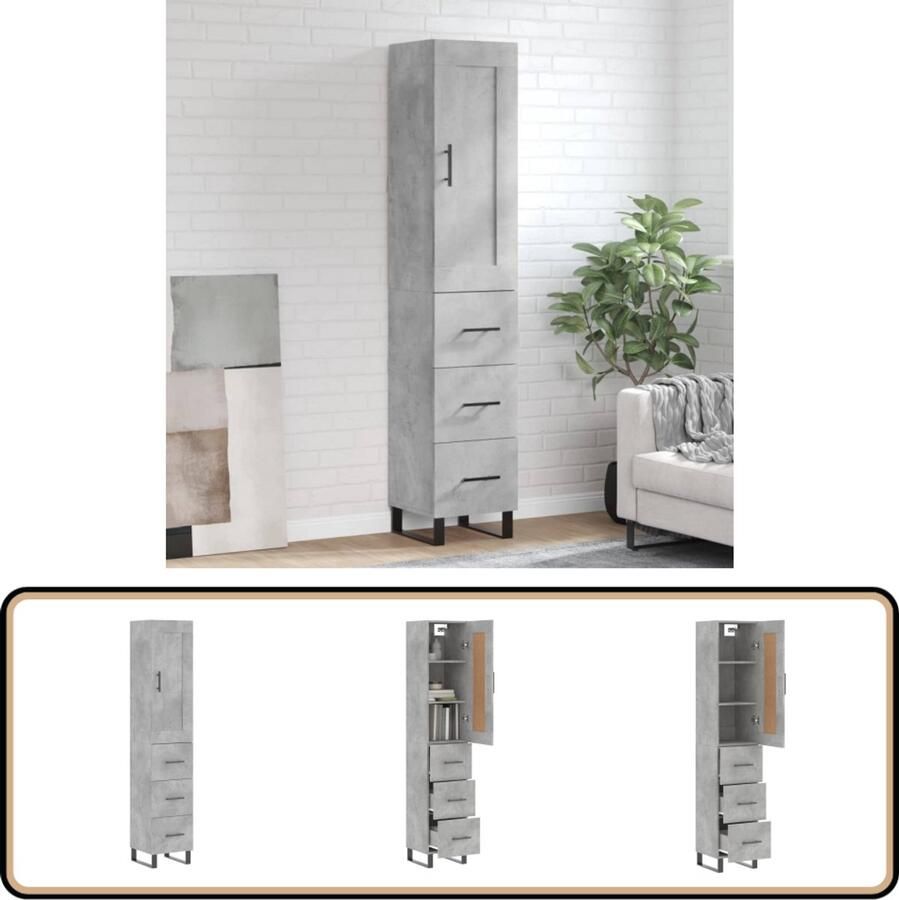 VidaXL Hoge kast 34 5x34x180 cm Betongrijs Hoge Kast Betonnen Kast Houten Kast Opslagkast Kledingkast - Foto 2