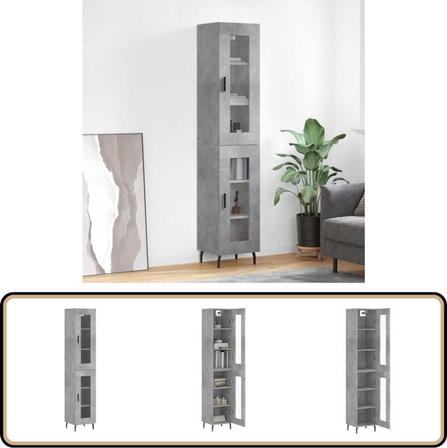 VidaXL Hoge kast 34 5x34x180 cm Betongrijs Hoge Kast Dressoir Buffetkast Opbergkast Houten Kast