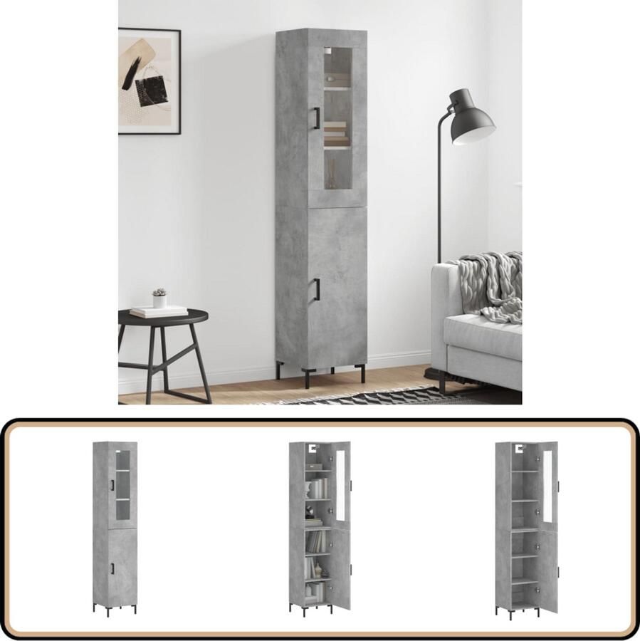 VidaXL Hoge kast 34 5x34x180 cm Betongrijs Hoge Kast Dressoir Opzetkast Beton Grijs Houten Kast - Foto 2