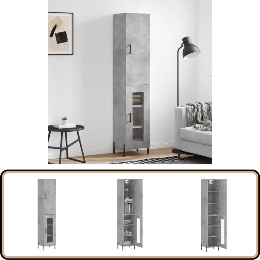 VidaXL Hoge kast 34 5x34x180 cm Betongrijs Hoge Kast Houten Kast Grijze Kast Opslagoplossing Badkamermeubel