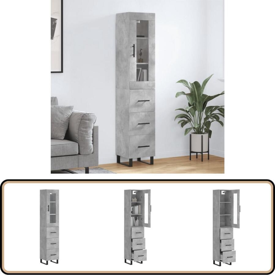 VidaXL Hoge Kast 34 5x34x180 cm Betongrijs Hoge Kast Opbergkast Kledingkast Woonkamer Decoratie Betongrijze Kast