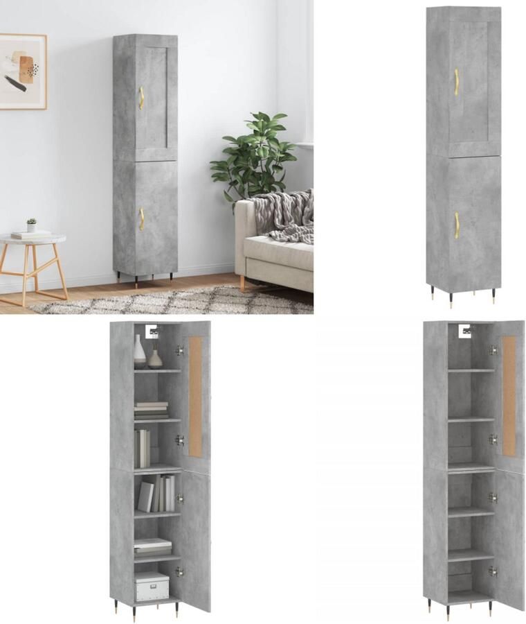 VidaXL Hoge kast 34 5x34x180 cm bewerkt hout betongrijs Hoge Kast Hoge Kasten Dressoir Buffetkast