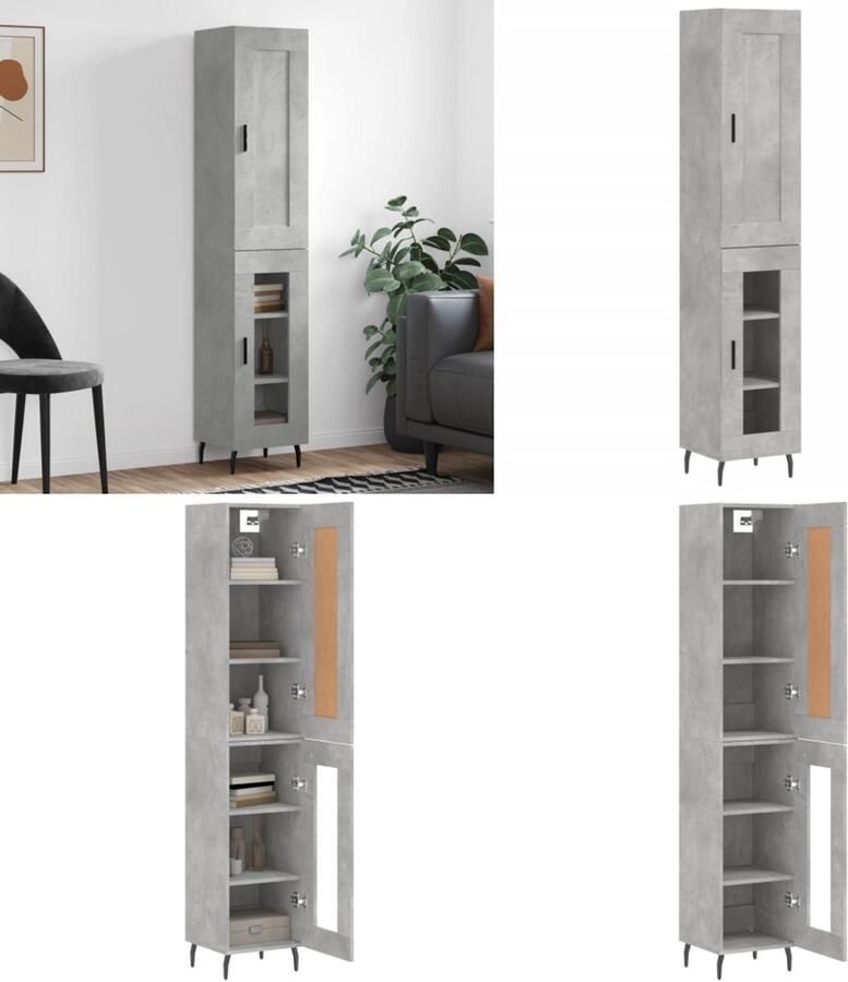 VidaXL Hoge kast 34 5x34x180 cm bewerkt hout betongrijs Hoge Kast Hoge Kasten Dressoir Buffetkast