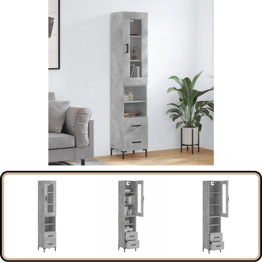 VidaXL Hoge kast 34 5x34x180 cm Bewerkt hout Betongrijs Hoge Kast Opbergkast Kast Beton Grijs Houten Kast Living Room Furniture