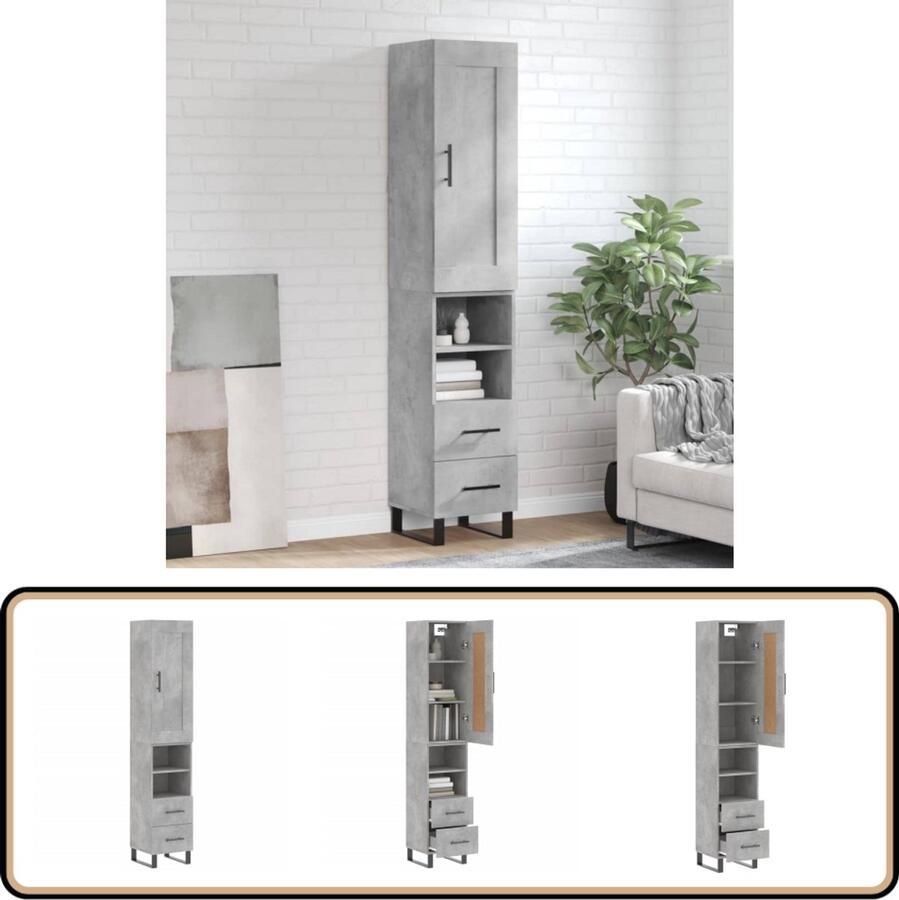 VidaXL Hoge kast 180 cm betongrijs hout metaal Hoge Kast Betonnen Kast Houten Kast Opbergkast