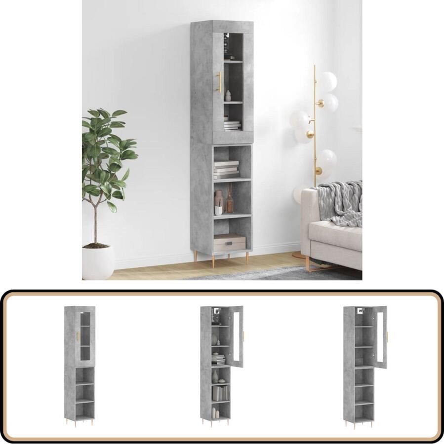 VidaXL Hoge kast 180 cm Betonlook Bewerkte hout Hoge Kast Betonkast Houten Kast Opbergkast Woonkamerkast
