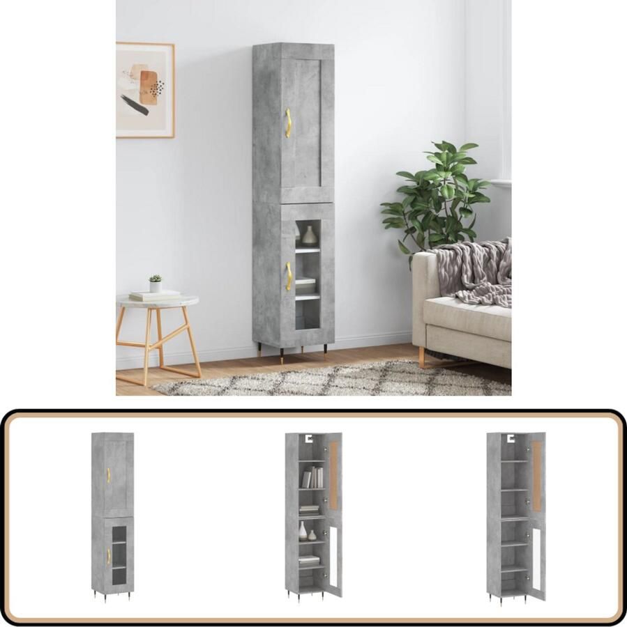 VidaXL Hoge kast betongrijs 180 cm bewerkt hout Hoge Kast Opbergkast Betongrijs Houten Kast