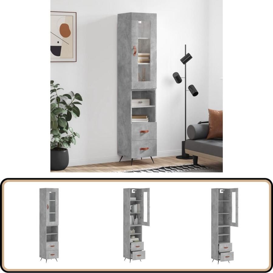 VidaXL Hoge Kast 180 cm Beton Grijs Bewerkt Hout Hoge Kast Opbergkast Beton Grijs Houten Kast Design Kast