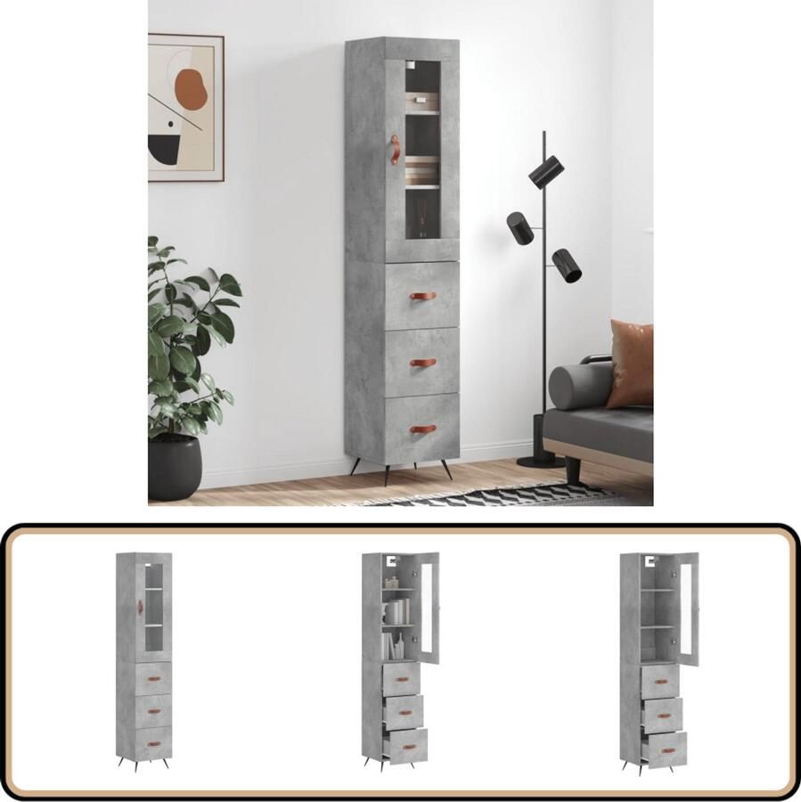 VidaXL Hoge kast betongrijs 180 cm Hoge Kast Opbergkast Betongrijs Houten Kast