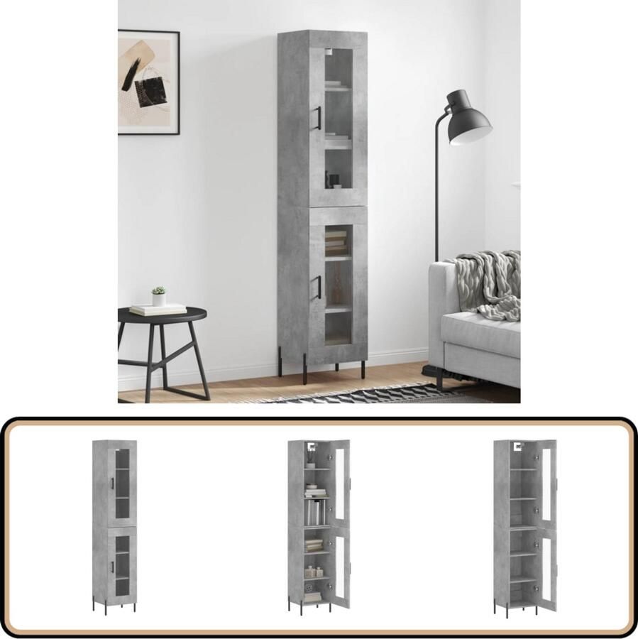 VidaXL Hoge Kast Betongrijs Bewerkt Hout 180 cm Hoge Kast Dressoir Buffetkast Opbergkast Houten Kast