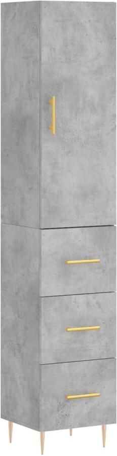 VidaXL Hoge Kast 180 cm Bewerkt Hout Betongrijs Hoge Kast Dressoir Buffetkast Houten Kast Grijze Kast