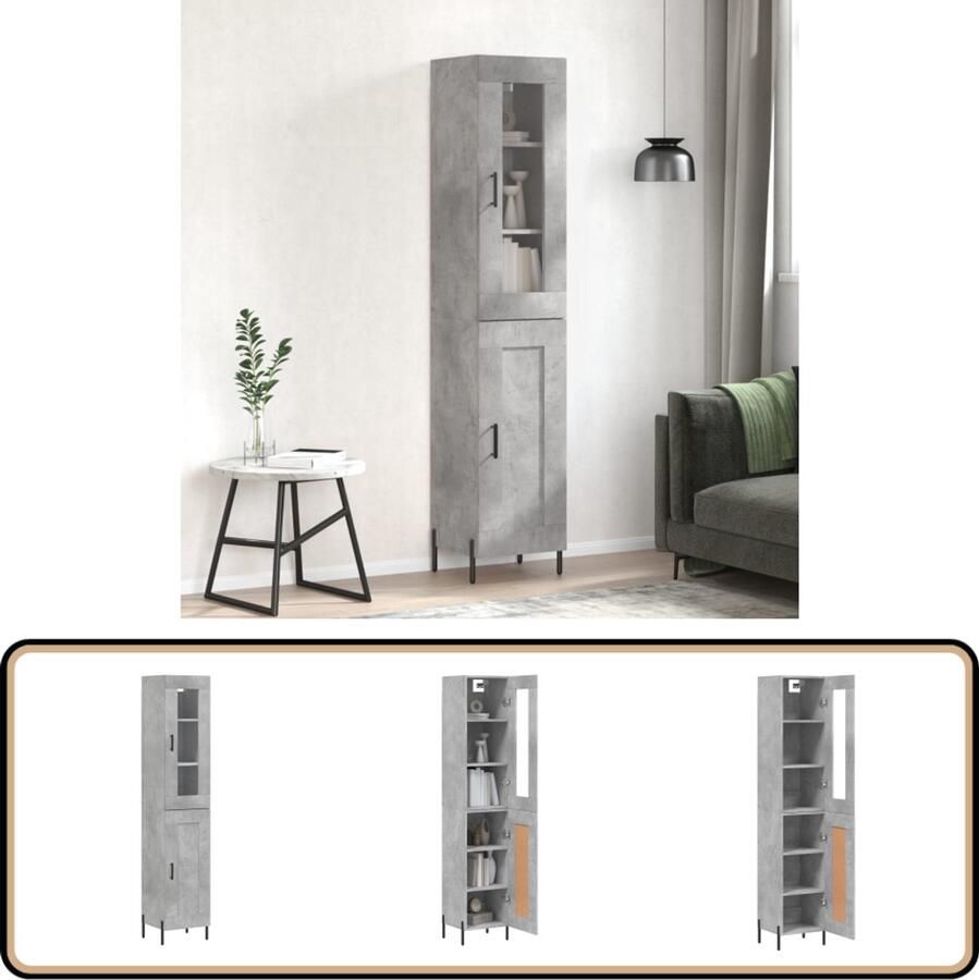 VidaXL Hoge Kast 180 cm Betongrijs Bewerkte Hout Hoge Kast Opbergkast Betonnen Kast Houten Kast Grijze Kast
