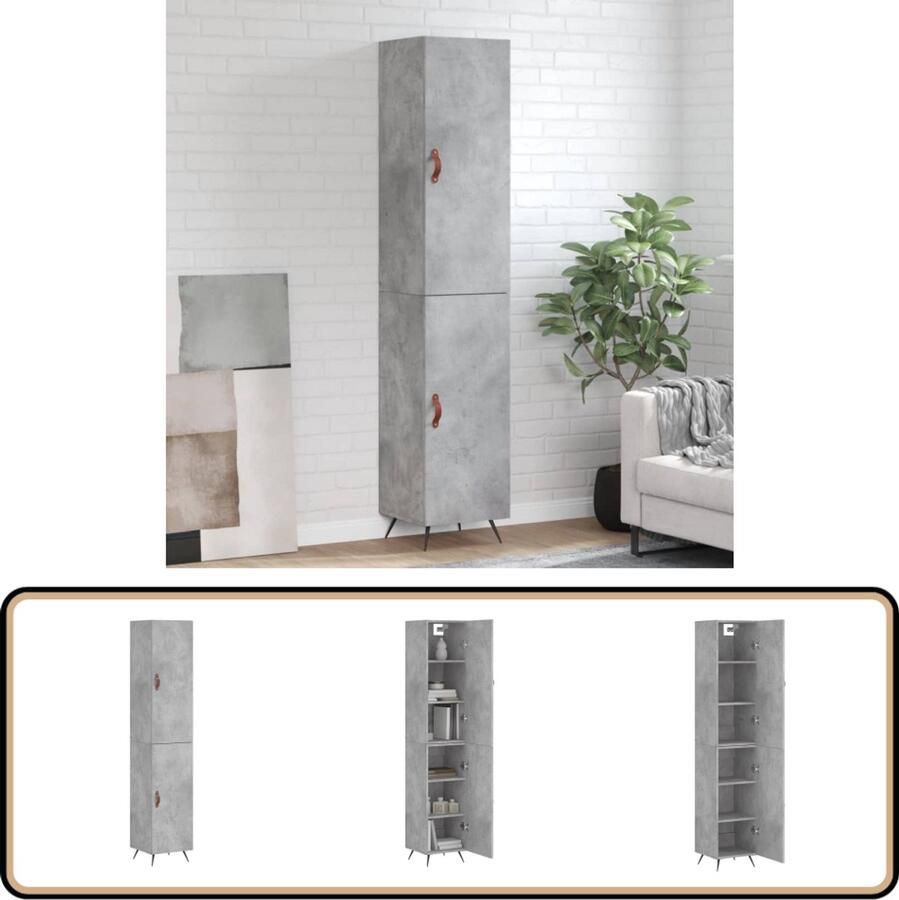 VidaXL Hoge Kast 180 cm Betongrijs en Robuust Design Hoge Kast Opbergkast Houten Kast Betonnen Kast