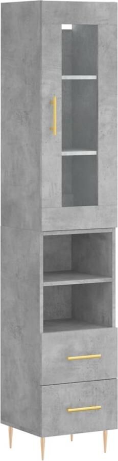 VidaXL Hoge kast betongrijs 180 cm met opzetkast Hoge Kast Opbergkast Betongrijs Houten Kast