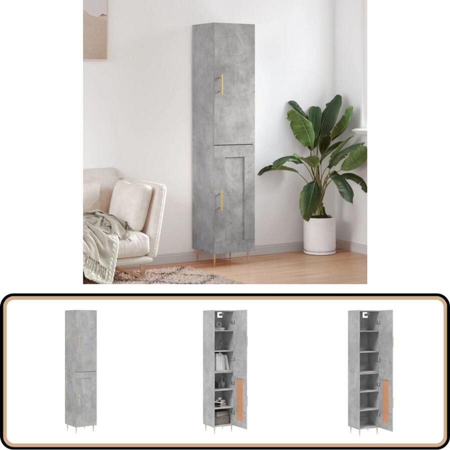 VidaXL Hoge Kast Betongrijs 180 cm Hout & Metaal Hoge Kast Opbergkast Betonnen Kast Houten Kast Grijze Kast