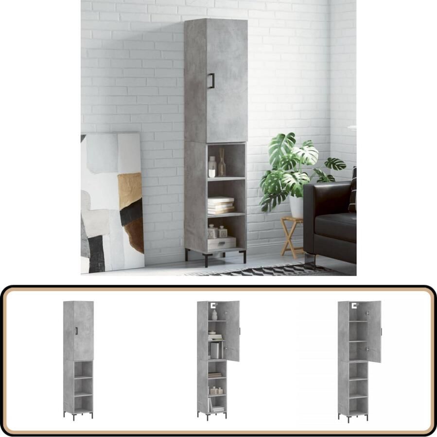 VidaXL Hoge kast Bewerkt hout 180 cm Betongrijs Hoge Kast Kasten Opbergkast Betongrijs Houten Kast