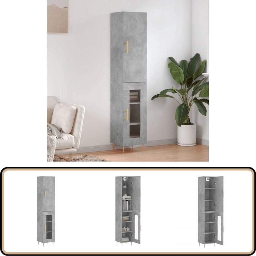 VidaXL Hoge kast 34 5x34x180 cm Betongrijs Hoge Kast Opbergkast Kast Beton Grijs Houten Kast Modern Kast
