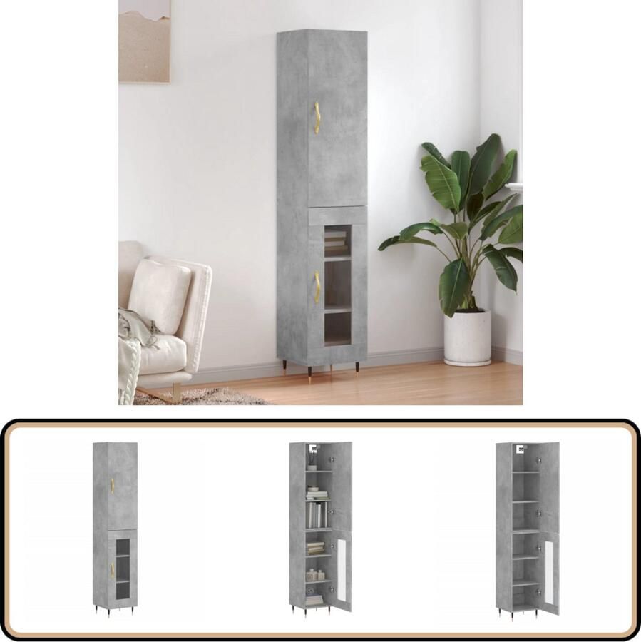 VidaXL Hoge Kast 180 cm Betongrijs Bewerkt Hout Hoge Kast Opbergkast Betonnen Grijze Kast Houten Kast Moderne Kast
